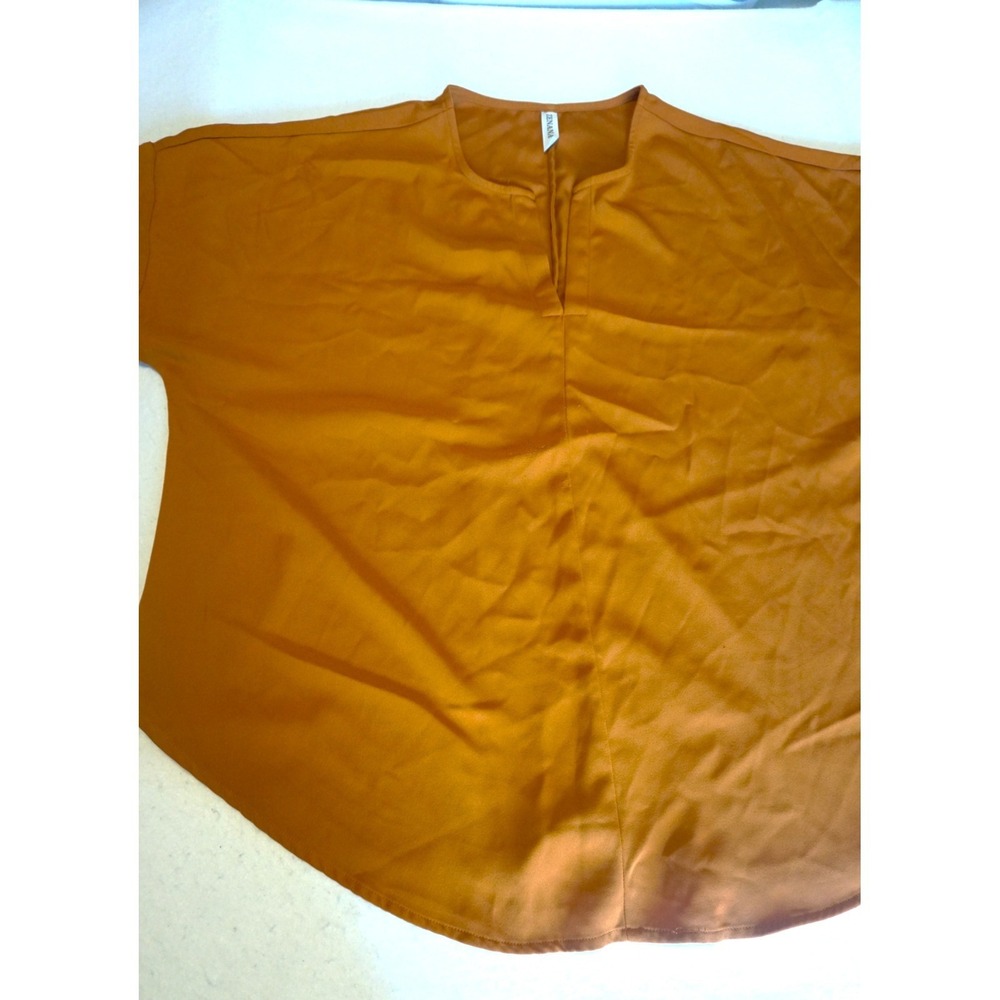 Zenana Women XL Rust Orange Split V-Neck Short Sleeve Blouse Top QT-2704AB
